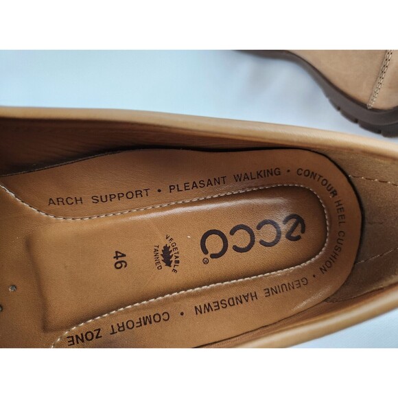 Mens Ecco Tan Brown Genuine Handsewn Leather Driving Moccasins Loafers 46 Sz 12‎ - Picture 15 of 16